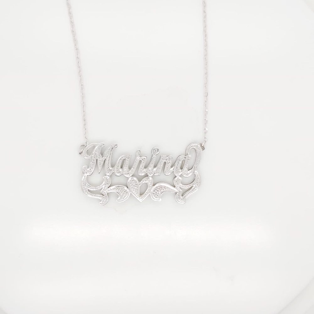 14k White Gold Marina Double Nameplate With Diamonds 💎 & Chain - Picture 4 of 7